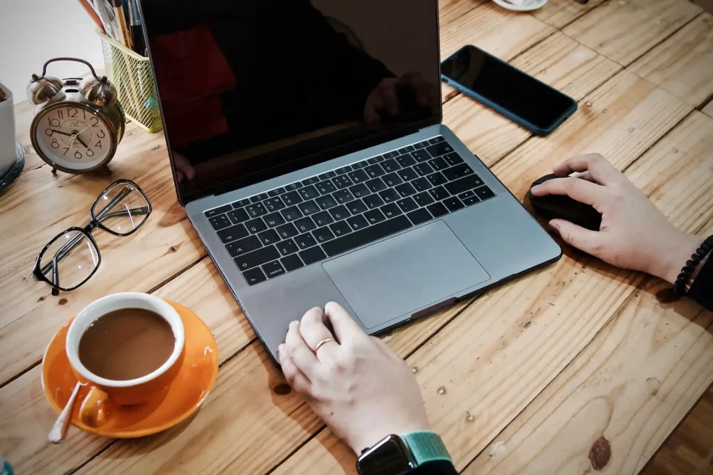 Pictured is a laptop on a desk